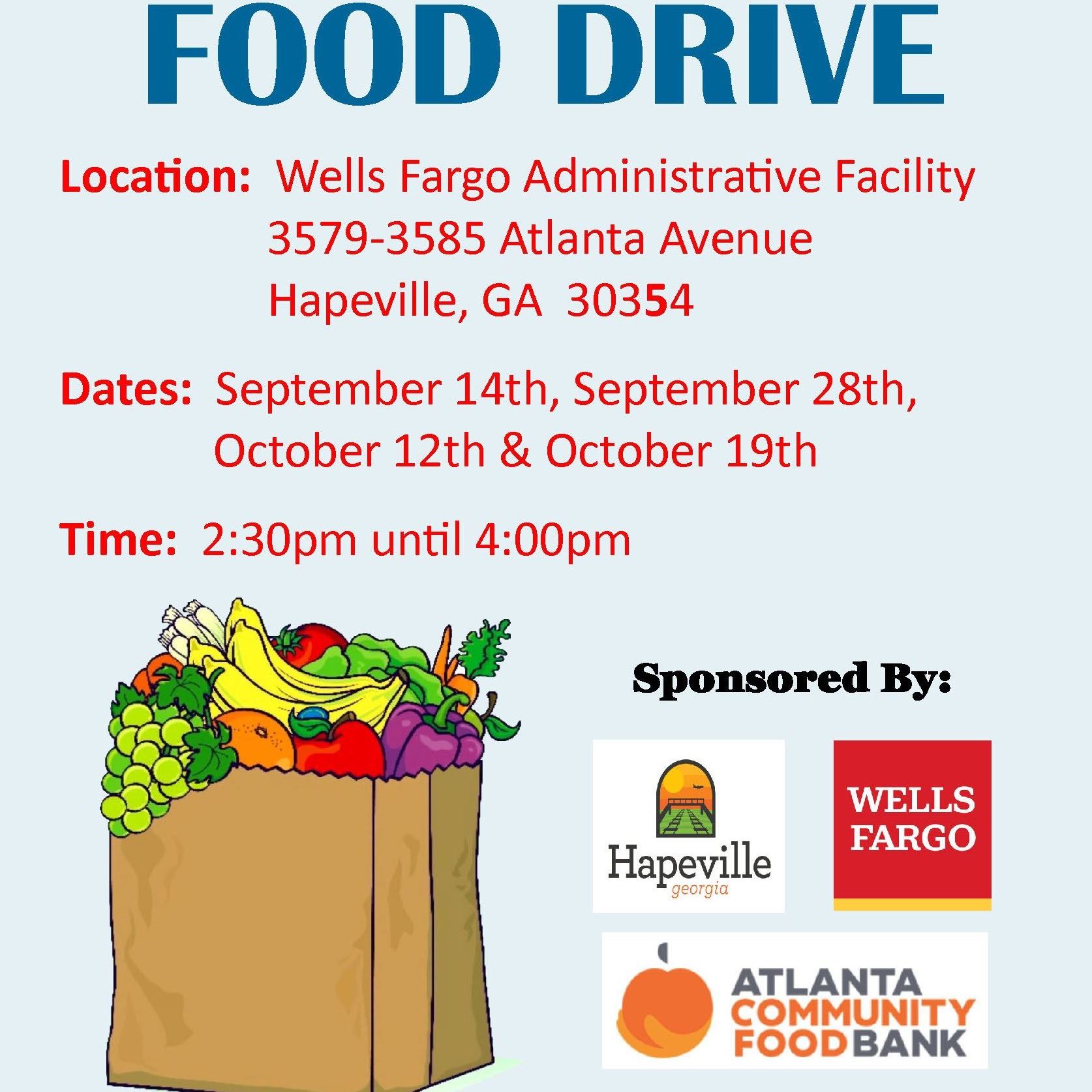 Hapeville & Wells Fargo Food Drive FLYER